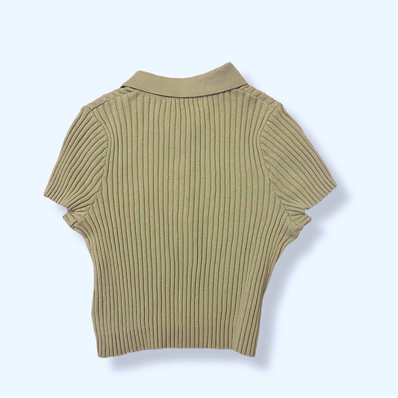 Brandy Melville Light Green Bridget Knit Collared Crop Top - Size S - Picture 3 of 5